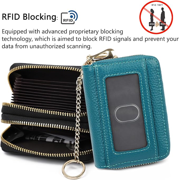 imeetu Rfid Credit Card Holder, Businese Card Case, Wallet for Women Men | Genuine Leather Card Wallet with id Window, Keychain & Double Zipper, Water-resistan Small Wallet with Gift Box, Daily Travel - Image 4