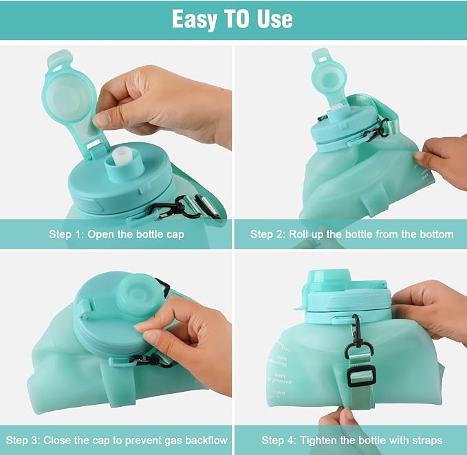 Collapsible Water Bottles, 2L/64OZ travel water bottle Bottle with Straw, Half Gallon Large Water Bottle for Travel Outdoor Sports Runing Fitness Yoga (Upgraded Snow Cyan) - Image 7