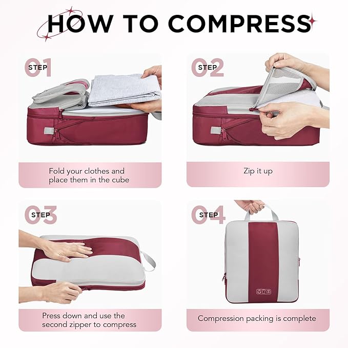 OlarHike 10 Set Compression Packing Cubes for Travel Essentials,Compressible Expandable Space Saver Bags for Organizing Clothes,Luggage Suitcase Garment Bags with Over 1000 pcs Mesh Holes(Wine Red) - Image 3