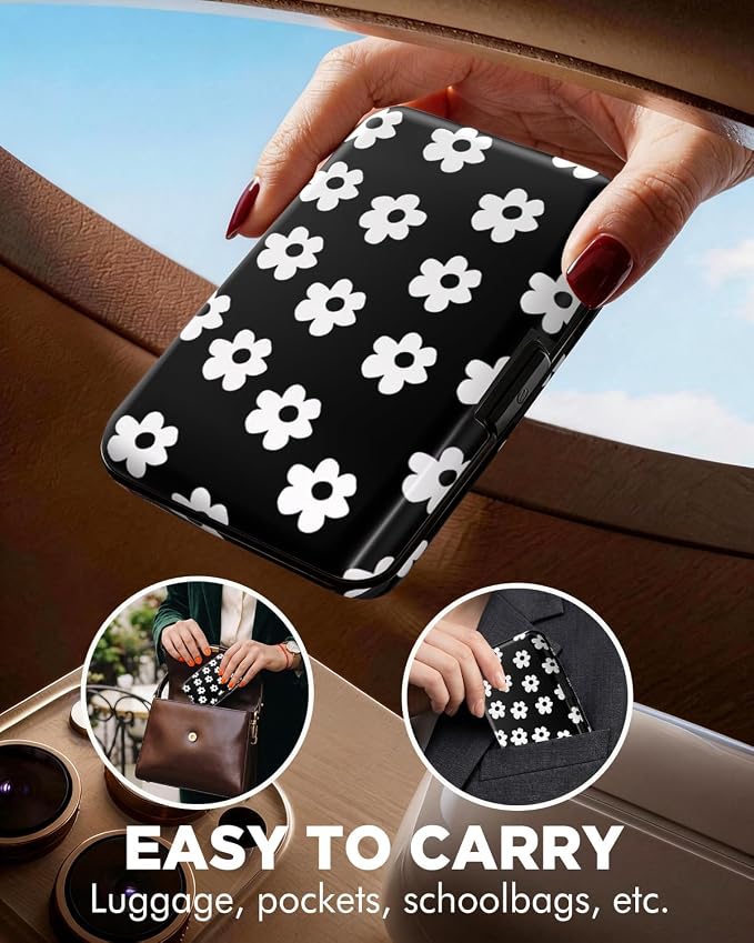 Maicican RFID Blocking Aluminum Credit Card Holder | Slim Metal Wallet for Women & Men, Business Card Case for Travel, Fits Front Pocket, Card holder wallet - White flowers - Image 4