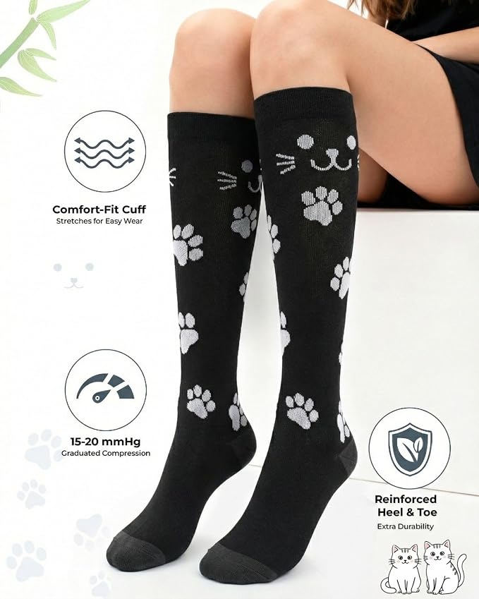 Compression Socks for Women 15-20 mmHg, Viscose from Bamboo, 3-Pair Knee High for Flying, Work & All-Day Comfort - Image 3