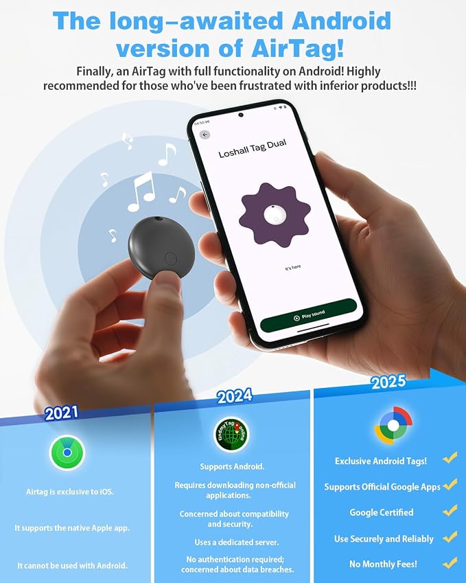 Air Tags for Android,Air Tags-1 Pack Android,2 Year Battery Life,Air Tracker Tags with 1 Lanyard,Google Find Trackers for Google'S Find Hub App,IP65 Waterproof Luggage Tracker for Keys - Image 2