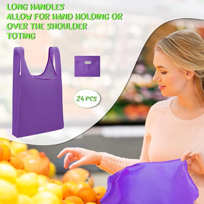 Eccliy 24 Pieces Reusable Grocery Bags Polyester Shopping Bags for Groceries Multi Colors Reusable Foldable Shopping Tote(Solid Style) - Image 5