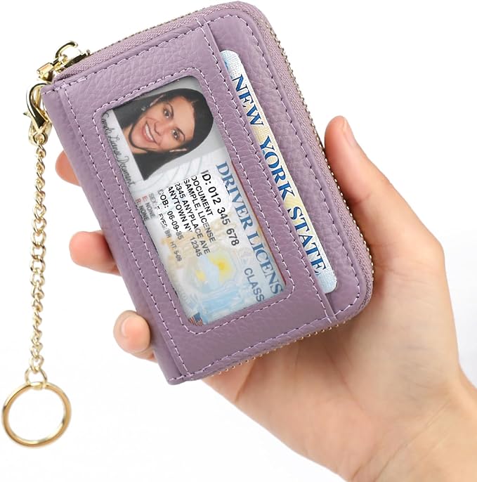 imeetu RFID Credit Card Holder, Small Card Wallet Women, Leather Card Case | Genuine Leather Women's Card & id Cases, Change Coin Purse with Zipper Keychain id Window, 20 Colors & 3 Styles, Daily, Gifts - Image 7