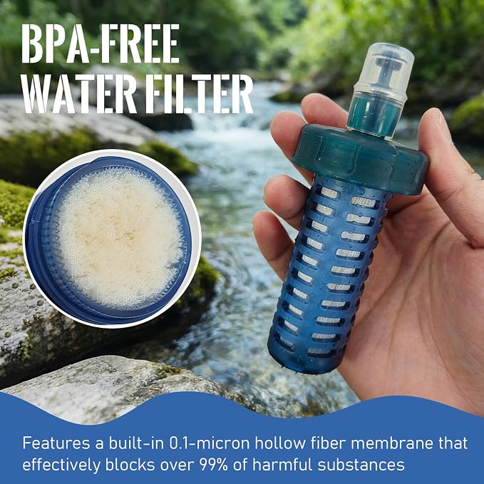 500ML Collapsible Water Bottle with Filter for Hiking, Camping & Travel - TPU Soft Flask, 0.1 Micrometer Hollow Fiber Membrane for Clearer, Better Tasting Outdoor Water(Hunter Green) - Image 2