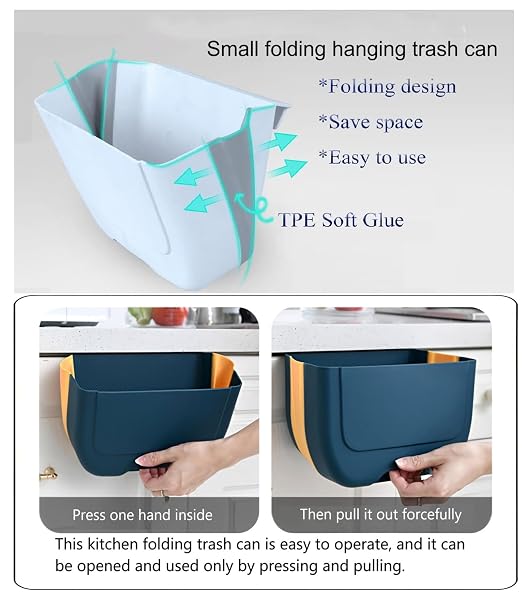 Hanging Folding Mini Trash Can for Kitchen Cabinet Door, Small Collapsible Garbage Bin Under Sink,Wall Mounted Waste Bin- Container Cabinet/Bedroom/Bathroom (3L)(White) - Image 3