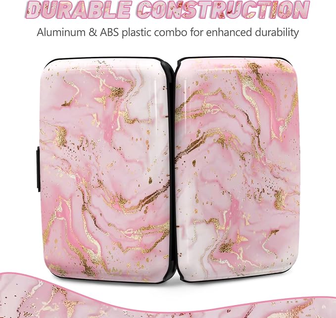 ToLuLu Credit Card Holder, Pink Marble Mini RFID Small Aluminum Card Wallet | Blocking Slim Metal Business Card Case, RFID Blocking Front Pocket Wallet Hard Case Durable CC Holder for Women Girl - Image 5