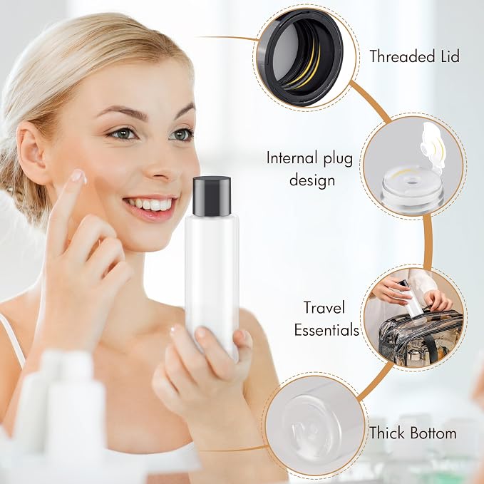 150ML/5OZ Travel Size Toiletries, 6 Pack Travel Size Containers | Double Leak Proof & Refillable Plastic Travel Bottles for Shampoo, Lotion, Body Wash with 6pcs Labels (Clear) - Image 5