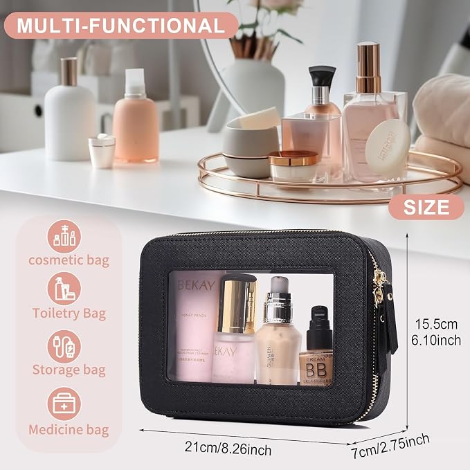 Pinkmik Clear Makeup Bag, (Black, M) | Waterproof, Travel Cosmetics and Toiletries Case, Portable Makeup Organizer, Clear Car Bag with Zipper - Image 3