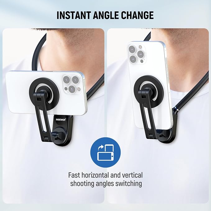 NEEWER Magnetic Neck Holder for Action Camera & Phone, GP16 | Tripod Chest Mount, Compatible with GoPro DJI Insta360 MagSafe iPhone Android, Phone Holder for POV Video Recording Vlog - Image 2