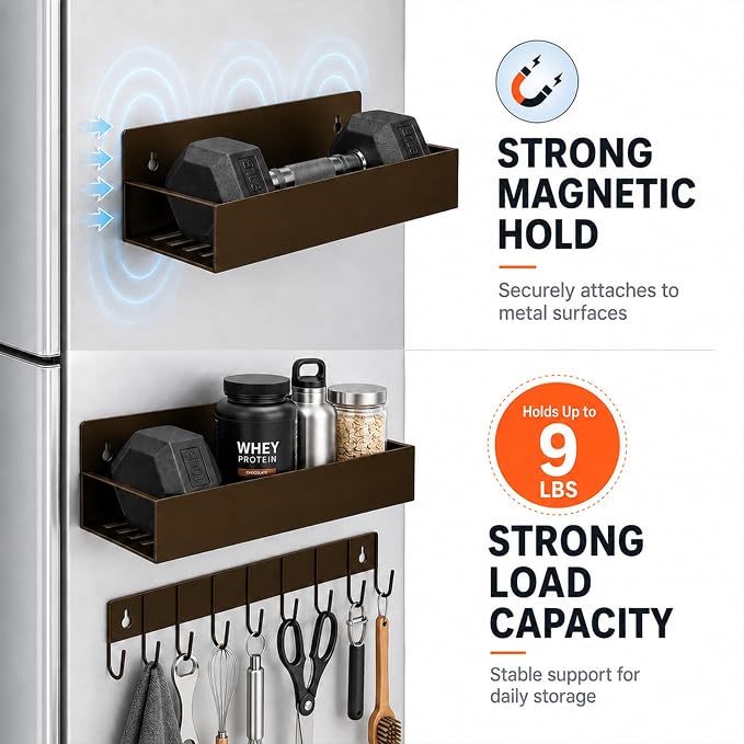 SMRCAD Metal Magnetic Spice Rack 4 Pack with Hook – Heavy-Duty | Iron construction, dust-resistant, fits condiment bottles, includes screws for optional wall mount - Image 3