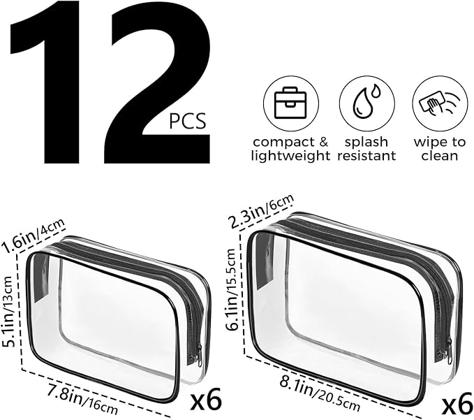 AURUZA Clear Makeup Bag,Portable Travel Toiletry Bags with Zipper, TSA Approved Clear Organizer Bags, PVC Cosmetic Pouch for Airport Airline Compliant - Image 2
