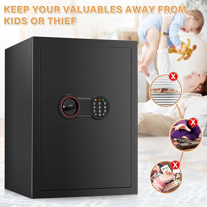 [19.7" Tall] Large Home Safe Box with Fireproof Waterproof Bag | Dual Alarm System, Digital Keypad and Spare Keys, Wall/Floor Mountable for Home Money Firearm Documents Medicines - Image 8