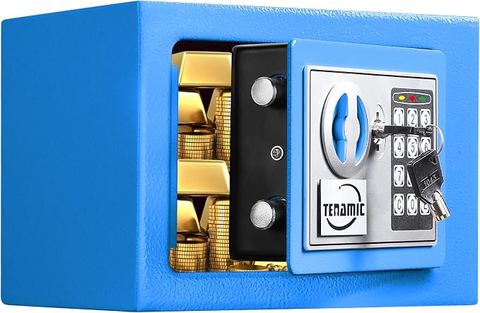 TENAMIC Safe Box 0.23 Cubic Feet Electronic Digital Security Box, Keypad Lock Box Cabinet Safes, Mini Safe Suitable for Office Hotel Home Safe, Blue by Tenamic