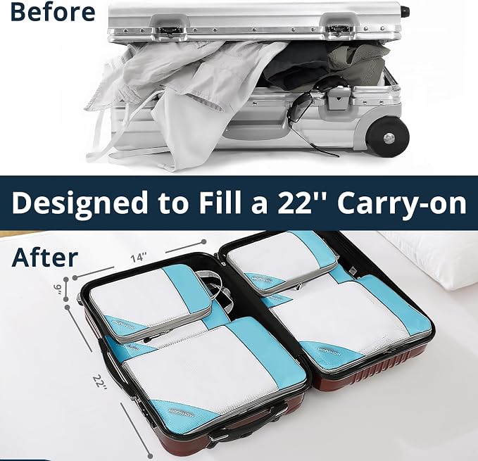 9 Set Compression Packing Cubes for Travel - Compressible, Lightweight, and Space-Saving Packing Cubes, Travel Essentials for Women, Teal - Image 6