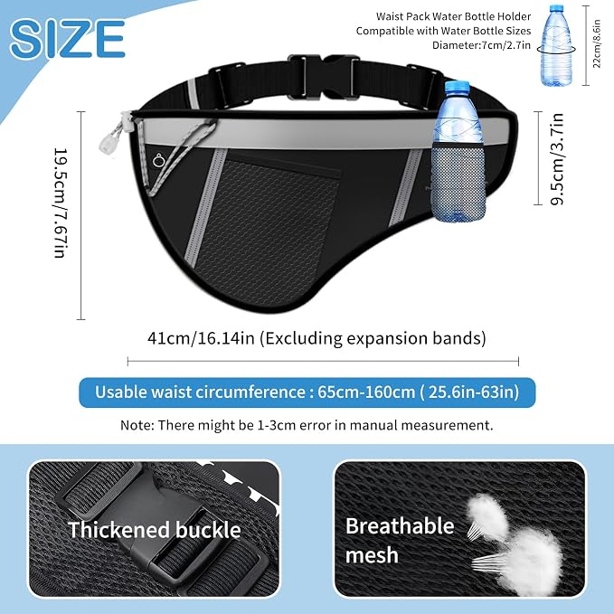 SooGree Men Women Sports Running Waist Bag, Waterproof Fanny Packs with Adjustable Belt, Waist Fanny Pack Bag with Water Bottle Holde for Running Hiking Walking Biking - Image 2
