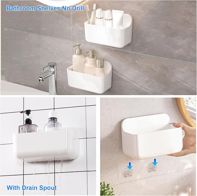 Wall Mount Organizer, 2Pc Small Adhesive Cabinet Door Organizer | Bathroom Shelf for Wall,No Drilling Hang Adhesive Shelf, with Self Adhesive Tapes, for Bathroom, Kitchen, Living Room - White - Image 4