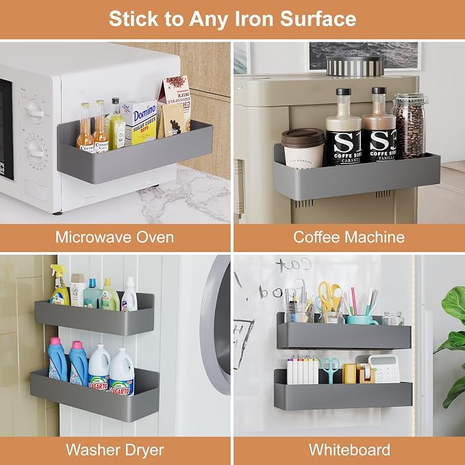 Mystozer Magnetic Spice Rack for Refrigerator, Kitchen Organizer and Storage Shelf, Grey(2 Pack) - Image 6