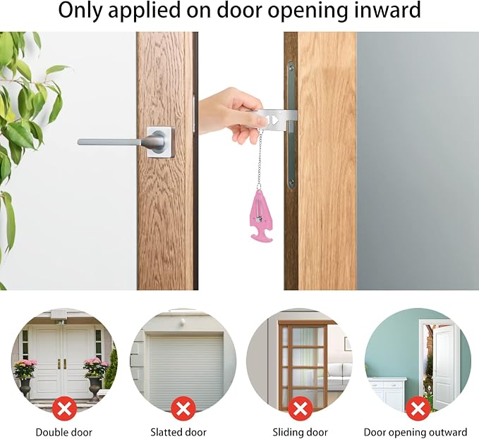 Portable Door Lock for Travel Door Lock Hotel Room Security Devices Apartment Jammer Additional Safety for Traveling Home College Upgrade (Pink Combination) - Image 4