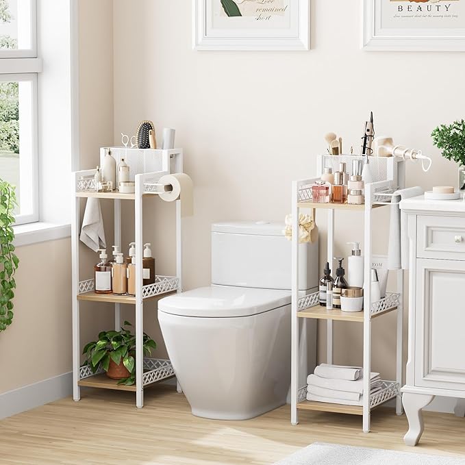Slim Bathroom Storage Shelf Unit, Makeup Organizer for Small Spaces | 3 Tier Rustic Makeup Organizer for Cosmetic and Skincare, Space Saving Standing Shelves for Bathroom,Bedroom,Kitchen,Laundry - Image 4
