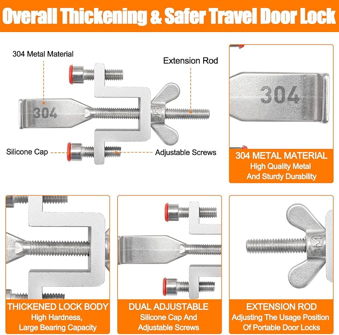 HOWDIA Portable Door Lock Dual Nut Adjustment, Thickened Body Hotel Door Locks for Travelers Security, Home Door Safety Locks from Inside for Additional Privacy - Image 5