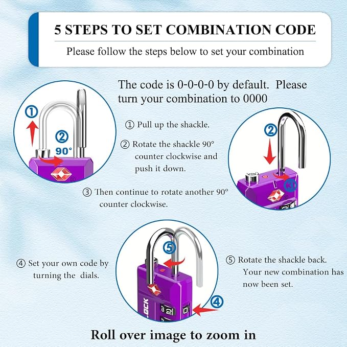 SURE LOCK TSA-Approved 4-Digit Resettable Combination Lock with Open Alert, Easy-Read Dials - for Luggage, School Lockers, Gym, Office, Toolbox & Security Cases (Dark Purple 2 Locks) - Image 6