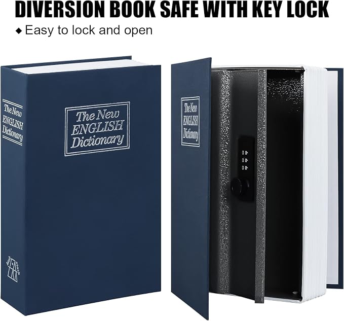 KYODOLED Diversion Book Safe with Combination Lock, Secret Safe Metal Lock Box, Money Storage Collection Box,9.5" x 6.2" x 2.2" Navy Large - Image 3