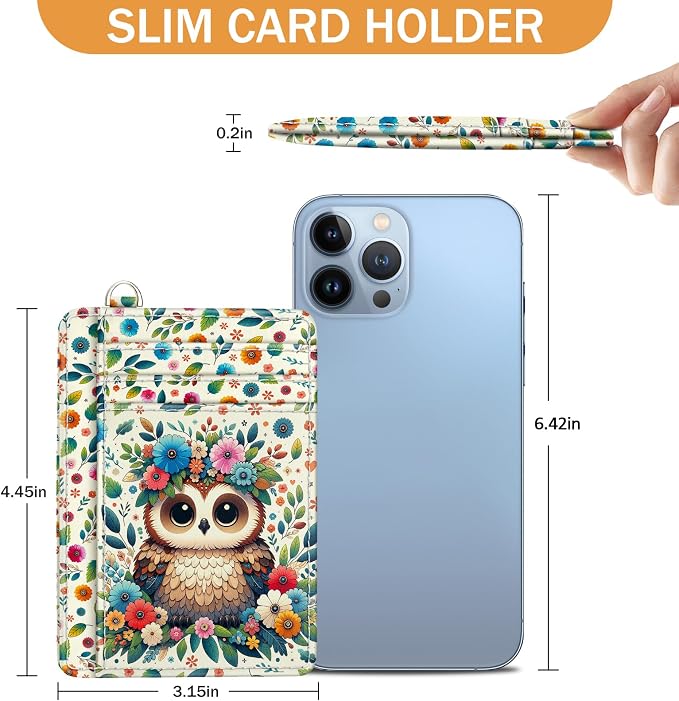 Yonlevres Floral Owl Credit Card Holder Slim RFID Wallet Women Small Travel | Front Pocket, Handy, RFID Blocking, Woman Girls Ladies Gifts, D-ring for Keychain,Thin Mini Card Case, ID Window, PU Leather - Image 6