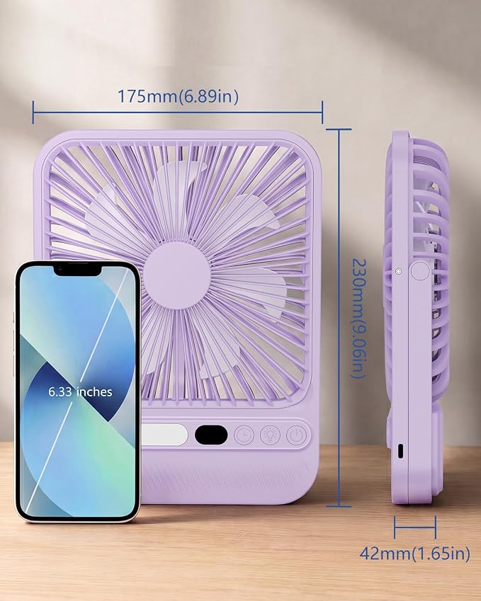8000mAh Ultra-Thin Portable Travel Fan with Timer, Light&LED Display | 7in,28H Max Cooling Time,<42dB quiet for sleeping,cruise approved,4 Speeds Wind,Rechargeable Battery Fan for hotel office - Image 2