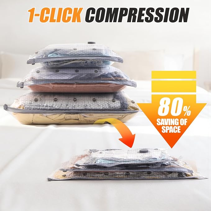Travel Vacuum Bags with Rechargeable Pump, 16 Pack Compression Packing Bags with 35KPA Electric Pump, 90% Space Saver for Clothes, Vacuum Seal Bags fo Carry-on Luggage Suitcase - Image 2