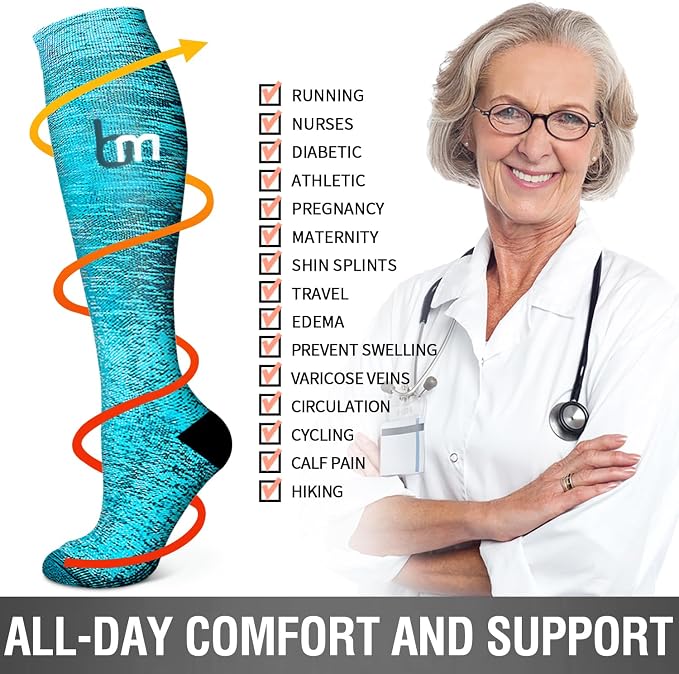 6 Pack Copper Compression Socks for Women and Men Circulation-Best Support for Medical,Running,Nursing,Athletic - Image 6
