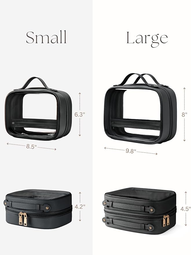 Clear Cosmetic Bag Double Layer Travel Toiletry Bag Clear Makeup Bag Case with 4 Compartments, Transparent Travel Bag for Toiletries, Large Toiletry Bag for Women Cosmetic Case (Black, Small) - Image 4