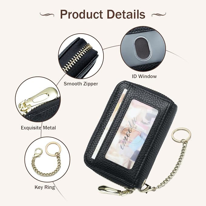 imeetu Rfid Credit Card Holder, Businese Card Case, Wallet for Women Men | Genuine Leather Card Wallet with id Window, Keychain & Double Zipper, Water-resistan Small Wallet with Gift Box, Daily Travel - Image 6