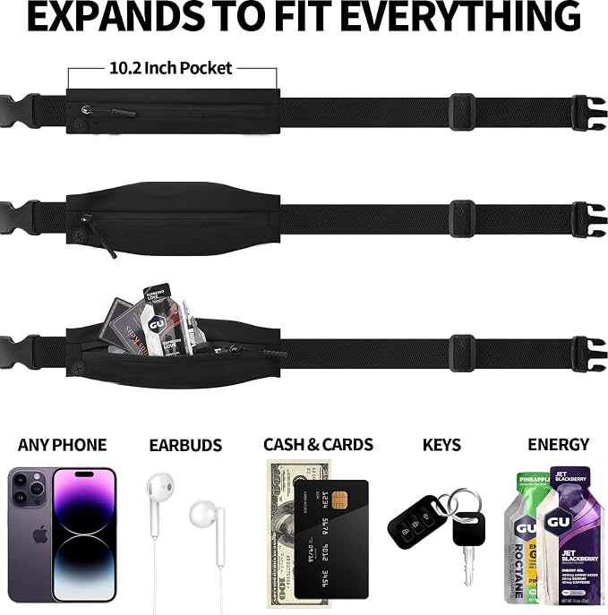 USHAKE Slim Running Belt for Women Men-Runners Phone Holder Fanny Pack, Adjustable, Bounce Free Waist Pouch bag for Workout, Money Belt, Run Gear Accessories Black Nude - Image 6