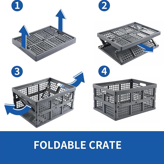 Aebeky 3-Pack Plastic Collapsible Storage Crates-30L,Foldable Plastic Crates for Storage (Gray) - Image 4