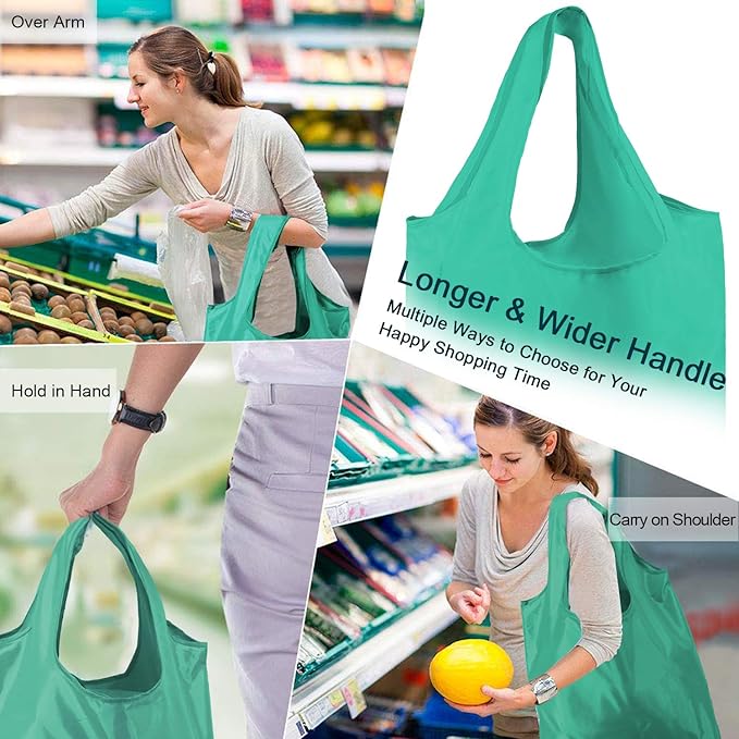 BeeGreen Reusable-Grocery-Bags-Foldable-Machine-Washable-Reusable-Shopping-Bags-Bulk Colorful 10 Pack 50LBS Extra Large Folding Reusable Bags Totes w Zipper Storage Pouch Lightweight Polyester Fabric - Image 2