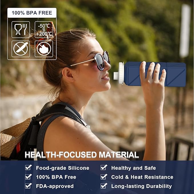 Collapsible Water Bottles 2 Pack, 21oz/610mL, Silicone Travel Water Bottle | BPA Free, Leakproof & Reusable, Foldable Portable Water Bottle for Traveling, Hiking, School, Sports, Outdoor (DarkBlue+Pink) - Image 2