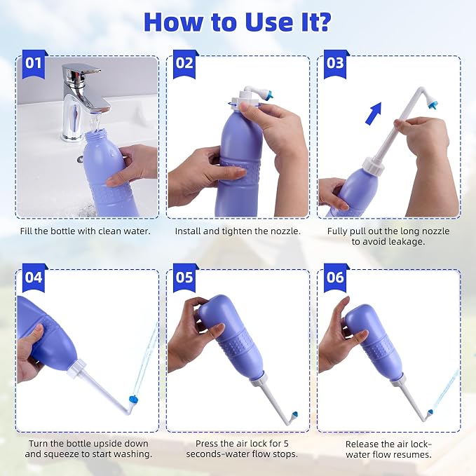 Hibbent Portable Bidet Sprayer and Travel Bidet with Hand Held Bidet Bottle for Personal Cleansing Use Extended Nozzle - Personal Hygiene Care Toilet Bidet Shower/Bathroom Bidet Spray -21.8oz(620ml) - Image 6
