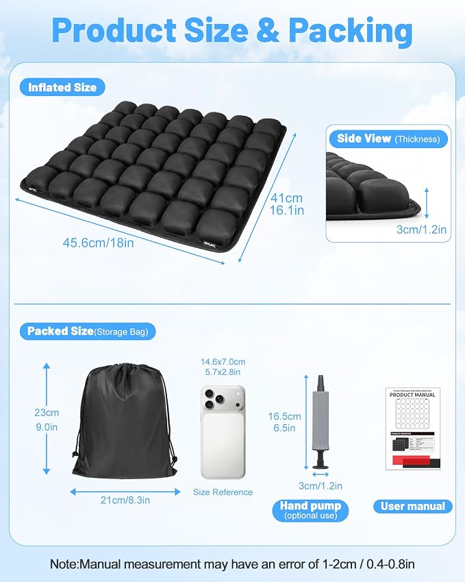 Travel Seat Cushion for Airplane, Press-Type Air Inflatable Cushion, Portable Ergonomic Comfort with Non-Skid Bottom for Long Flights, Office, Camping, Wheelchair, Travel, Driving - Image 8