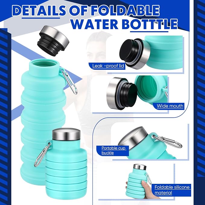 Baderke Collapsible Water Bottles 17oz Travel Sports Portable Water Bottle with Portable Buckle Silicone Lightweight Reusable Leakproof for Camping Hiking Yoga Outdoor(Green) - Image 3