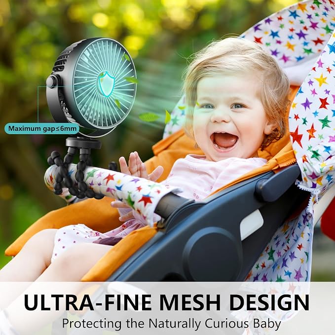 snawowo Mini Handheld Personal Portable Fan, Baby Stroller Fan | Car Seat USB or Battery Powered, with Flexible Tripod Clip on Student Bed Desk Bike Crib Treadmill Camping Traveling - Image 3