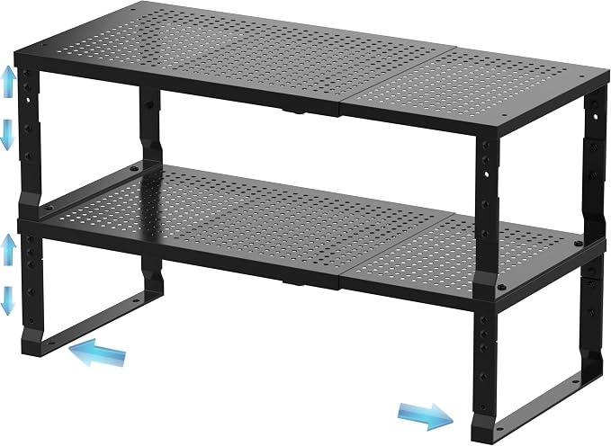 Expandable Spice Rack & Kitchen Cabinet Organizer - Stackable, Adjustable Shelves for Cabinets, Countertops, Cupboards & Pantries(2 Packs/Large/Black) by Unknown