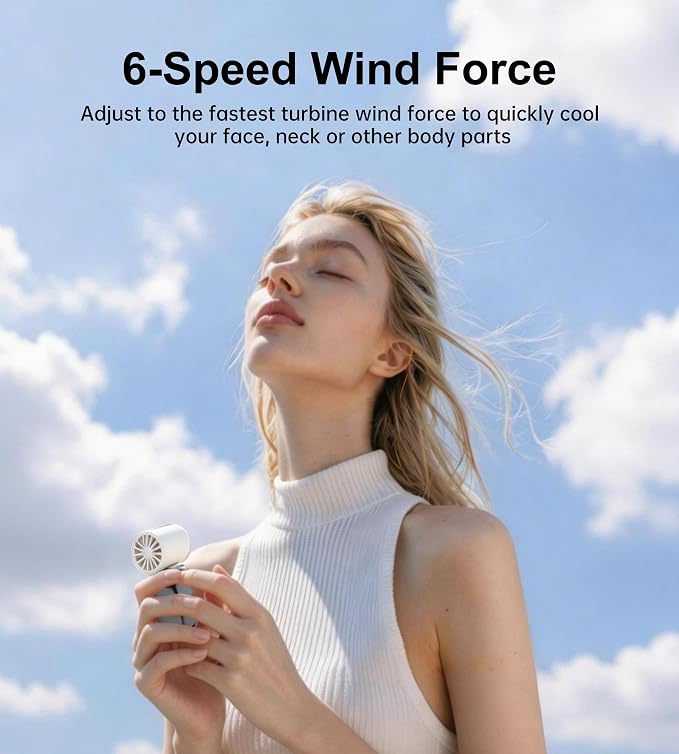 Portable rechargeable handheld small fan， With built-in fixed clamp | 6-speed adjustable high-speed personal fan, LED display screen, suitable for use in makeup, travel, indoor and outdoor - Image 7