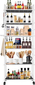 6in 6 Tier Slim Storage Cart with Wheels,Narrow Space Rolling Shelving Unit with Handle, Metal Wire Mobile Organizer Rack for Kitchen Bathroom Office Laundry by Seadasyoon