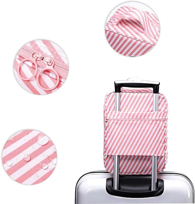 Pink Strip Travel Shoe Bag - Holds 3 Pair of Shoes, Travel Essentials Bag for Flying, Accessories Bag - Image 4