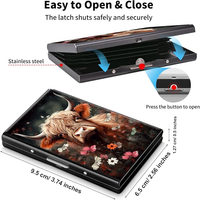 Metal Wallet,Credit Card Holder for Women Men,RFID Blocking Card Holder Wallet Mini Slim Aluminum Wallet ID Case Hard Card Case Business Card Holder Case,Cattle Floral - Image 5
