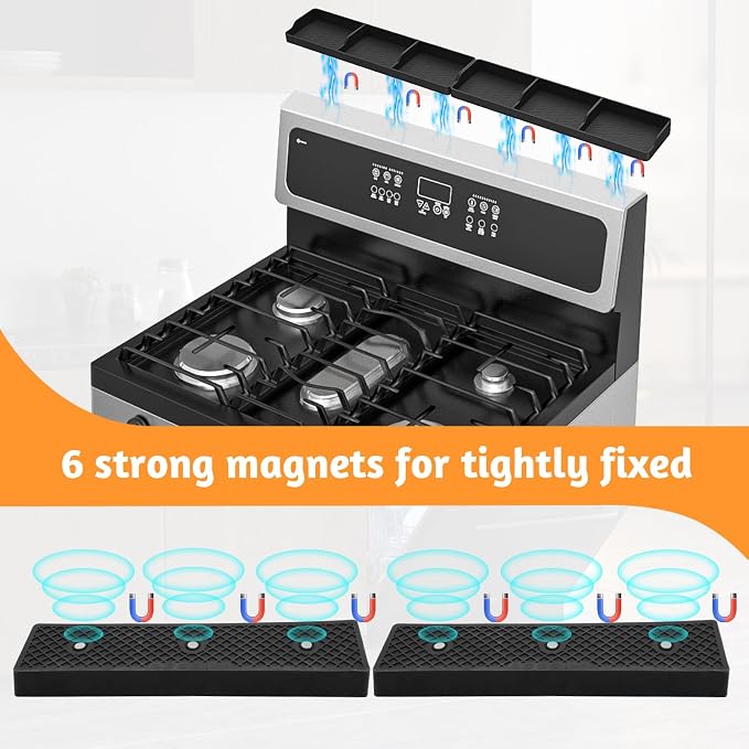 Foeacry Magnetic Stove Top Shelf 30"/15", 2-Piece Silicone Over the Stove Shelf Spice Rack & Spice Organizer — Heat Resistant, No Drill Kitchen Storage Organizer for Gas & Electric Stoves - Image 3