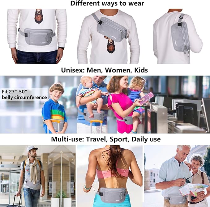 Money Belt for Travel, Slim RFID Blocking Women and Men Hidden Travel Pouch Under Clothes, Passport Holder Protect Cash, Documents, Credit Card, Bonus 2 RFID Sleeves - Image 6