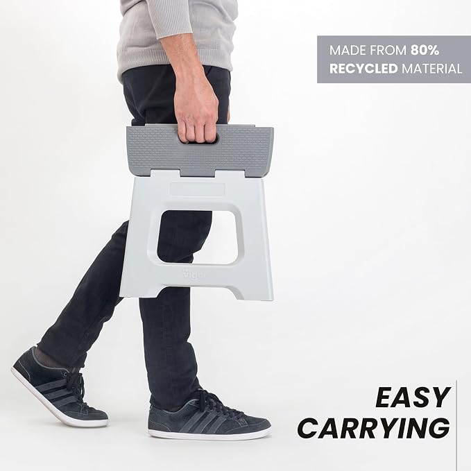 Vigar Compact Foldable Step Stool, 10-1/2-Inch, Gray | For Adults Up to 330 Pound, Lightweight, Non-Slip Folding Design, Compact Step Stool, Space-Saving Household Use - Image 7