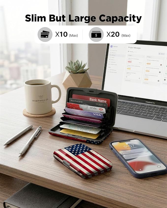 Maicican RFID Blocking Aluminum Credit Card Holder | Slim Metal Wallet for Women & Men, Business Card Case for Travel, Fits Front Pocket, Card holder wallet - American flag - Image 5